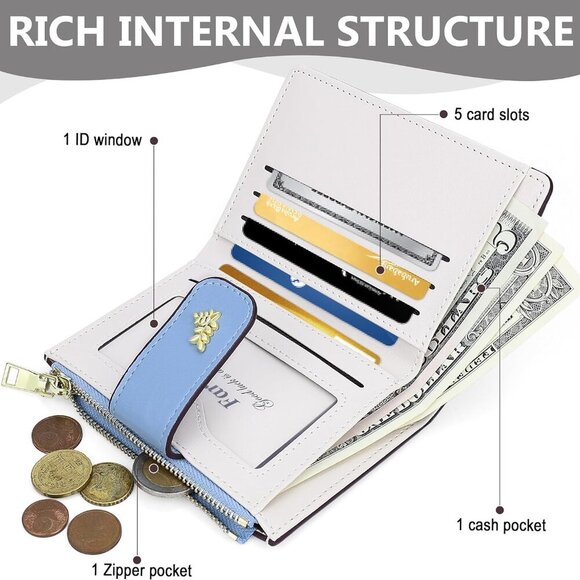 Women Small Wallet Faux Leather Floral Compact Card Holder Stylish Travel - Picture 4 of 7